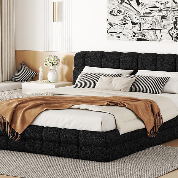 Queen Size Upholstered Platform Bed, Black