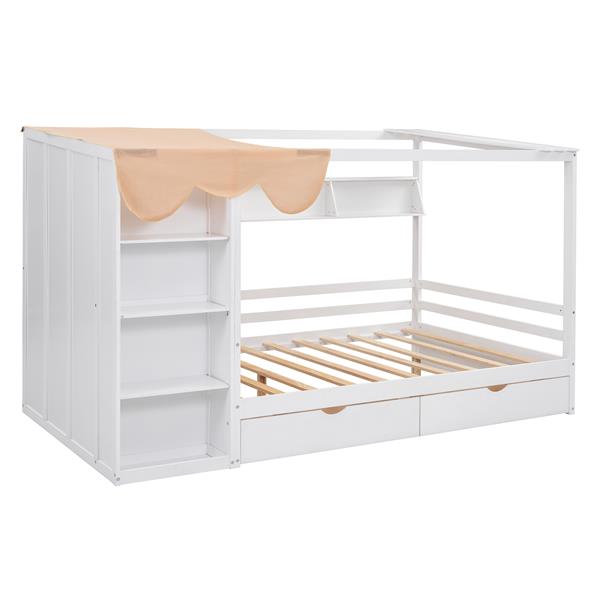 Full size House Bed with Two Drawers and Wardrobe,White