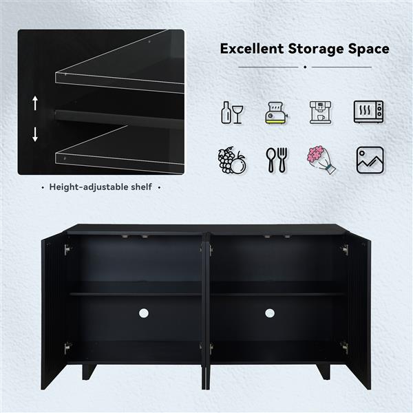 Modern Style Sideboard with Superior Storage Space, Hollow Door Design and 2 Adjustable Shelves for Living Room and Dining Room (Black)