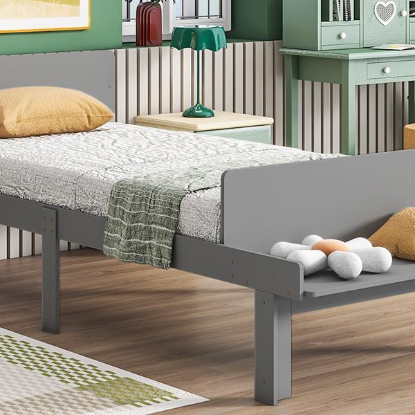 Twin Bed with Footboard Bench,Grey