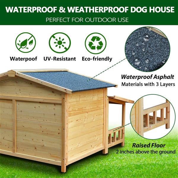 Durable Waterproof Dog Houses for Small Medium Large Dogs Outdoor & Indoor, Wooden Puppy Shelter Large Doghouse with Porch for Winter