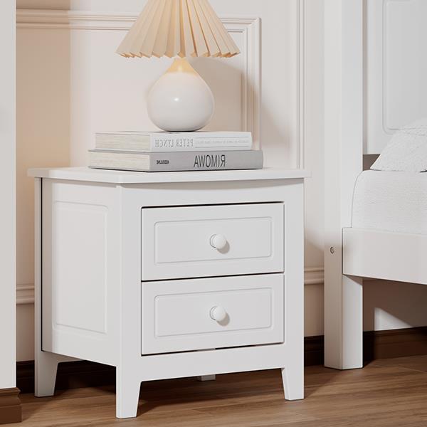 2-Drawer Nightstand for Bedroom, Mid Century Retro Bedside Table with Classic Design,White