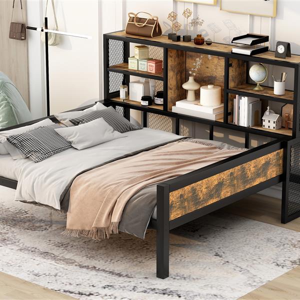 Full Size Cabin Daybed with Storage Shelves, Metal