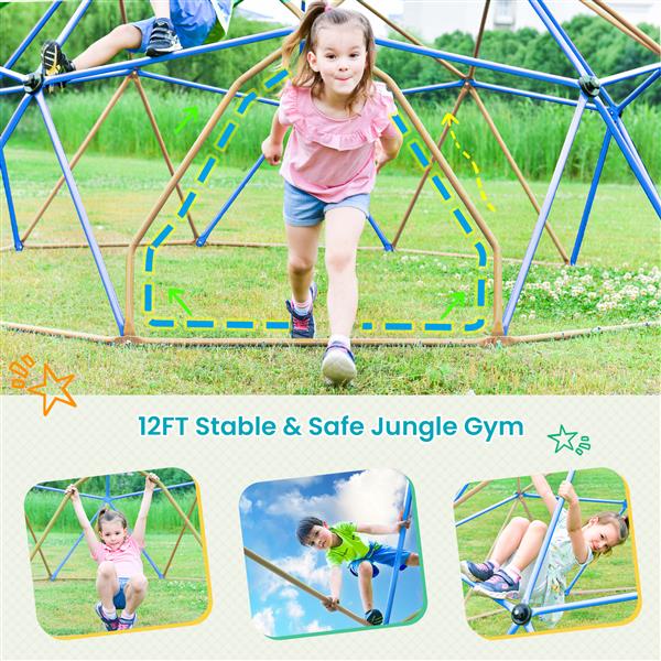 Kids Climbing Dome Tower - 12 ft Jungle Gym Geometric Playground Dome Climber Monkey Bars Play Center, Rust & UV Resistant Steel Supporting 1000 LBS