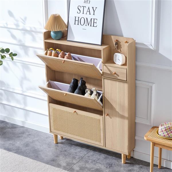 Modern minimalist storage cabinet MDF bed top cabinet Japanese rattan shoe cabinet, small home furniture. Suitable for hallways and living rooms