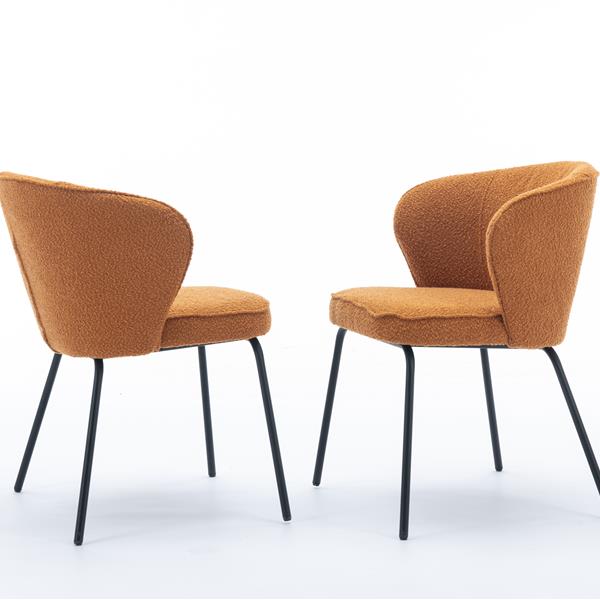 042-Set of 2 Boucle Fabric Dining Chairs With Black Metal Legs,Ginger