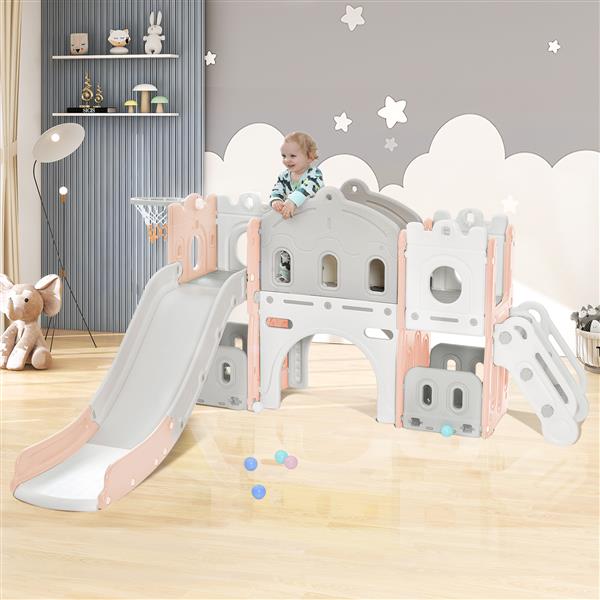 Kids Slide Playset Structure,  Castle Climber with Slide and Basketball Hoop, Toy Storage Organizer for Toddlers, Kids Climbers Playhouse for Indoor Outdoor Playground Activity