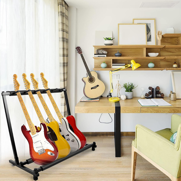 5-Way Multi Guitar Rack Stand Padded for Multiple Electric Acoustic Bass Holders