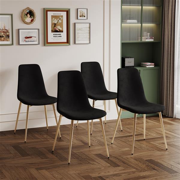 Fabric Dining Chairs Set of 4, Upholstered Armless Chairs, Classical Appearance and Metal Legs