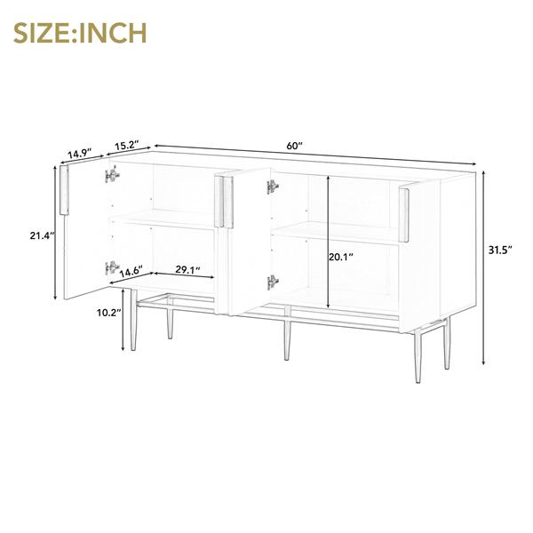 Modern Elegant 4-door Sideboard Gold Metal Handle Buffet Cabinet for Dining Room, Living Room, Bedroom, Hallway (White)