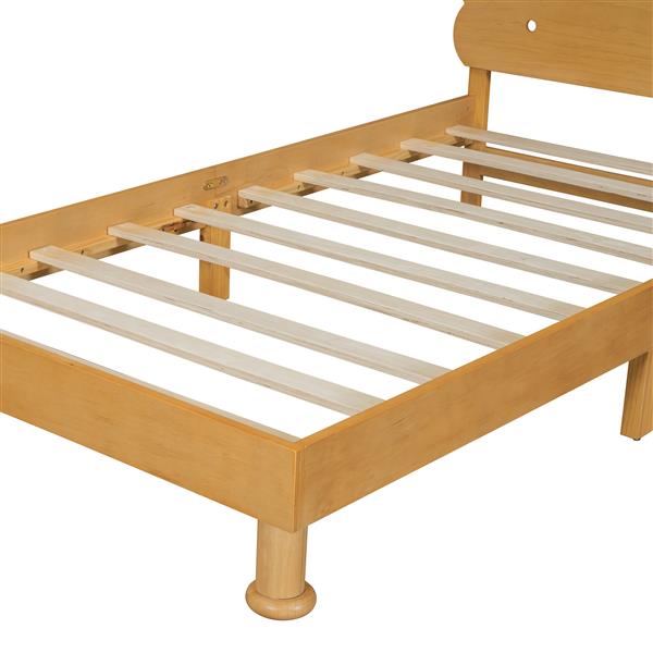 Kids Cookie-Shaped Bed Frame for Boys & Girls,Twin Size Platform Bed, Walnut