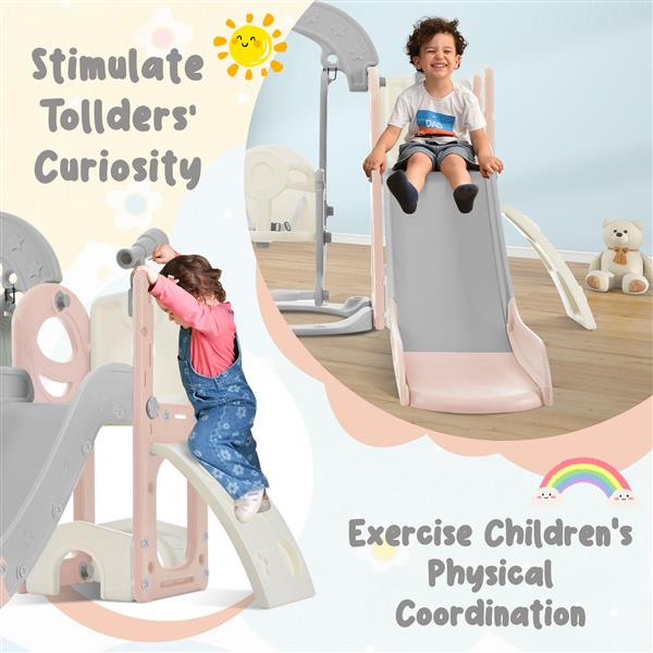 Toddler Slide and Swing Set 5 in 1, Kids Playground Climber Slide Playset with Telescope,  Combination for Babies Indoor & Outdoor