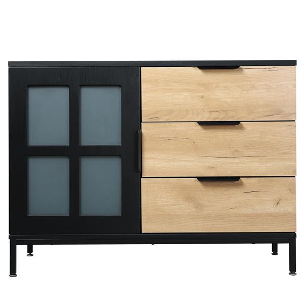 DRESSER CABINET BAR CABINET storge cabinet Glass door side cabinet lockersEmbedded metal handle can be placed in the living room, bedroom, dining room, black+brown