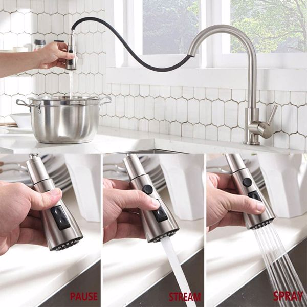 360° Kitchen Sink Mixer Taps Pull Out Spout Spray Single Lever Modern Mono Tap