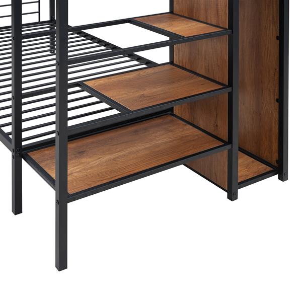 Twin Over Twin Metal Bunk Bed with Lateral Storage Ladder and Wardrobe, Black