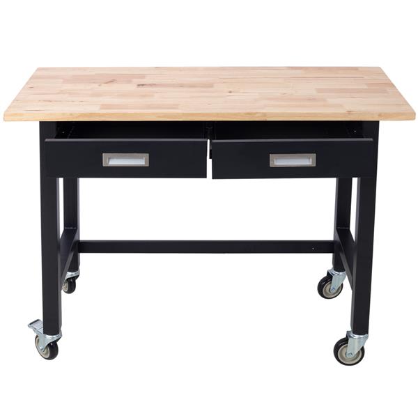 48in Work Bench, Workbench with Drawer Storage, Heavy Duty Bamboo Wood Work Table with Wheels for Garage Home Office