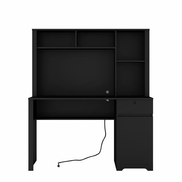 Computer Desk with Hutch & Bookshelf,Wood Executive Desk Teens Student Desk Writing Laptop Home Office Desk with Drawers,3 AC Outlets and 2 USB Charging Ports,Study Laptop Table for Home(Black)