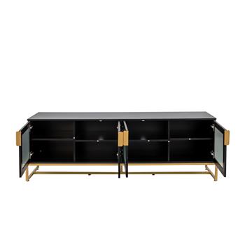 Black 70.87\\" TV STAND.Entertainment Center with Shelf, Wood TV Media Console with Sturdy Metal Legs for Living Room