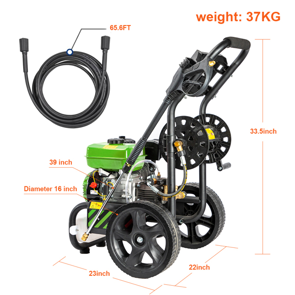 110V 2600PSI 4.8kW with drum winder, gasoline high-pressure cleaner, 5 nozzles+foam kettle