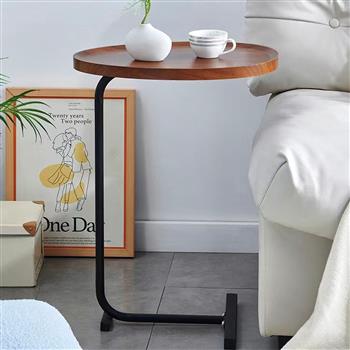 2-pieces Brown C-shaped Side Table, Small Sofa Table for Small Spaces, Living Room, Bedroom