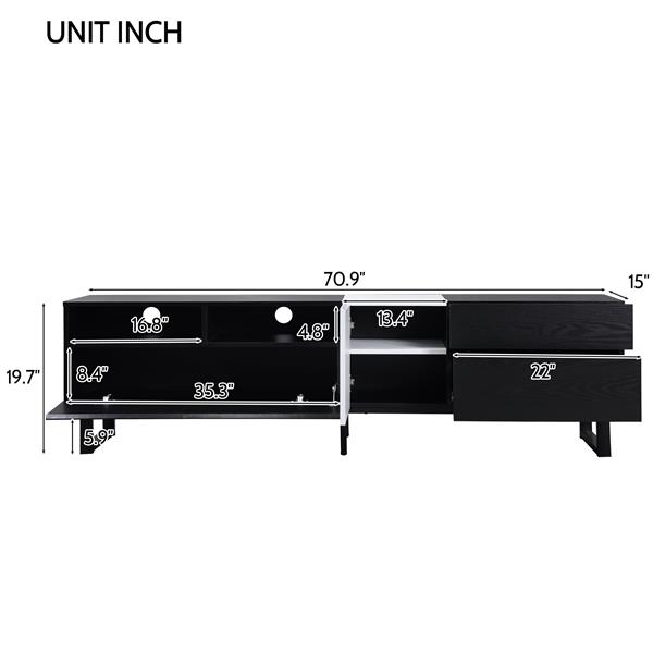 Modern TV Stand for 80'' TV with Double Storage Space, Media Console Table, Entertainment Center with Drop Down Door for Living Room, Bedroom, Home Theatre