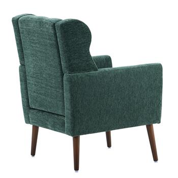 Modern Chair,Chenille Arm Chairs for Living Room,Upholstered Mordern Armchair,Comfy Soft Padded Lounge Chair in Small Space, Bedroom, w/Pillow, Solid Wood Leg (Blackish Green)