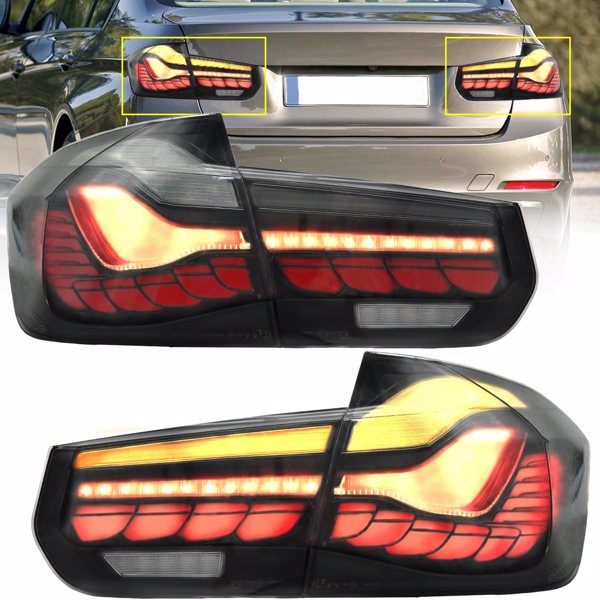 Tail Lights Compatible with 2013-2018 BMW 3-Series F30 F35 F80 6th Sedan with Dragon Scales Running Light, Driver and Passenger side(Smoke Lens Styles)