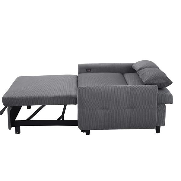 57.48" Pull-out Sofa Bed Convertible Couch 2 Seat Loveseat Sofa Modern Sleeper Sofa with Two Throw Pillows and USB Ports for Living Room, Dark Grey