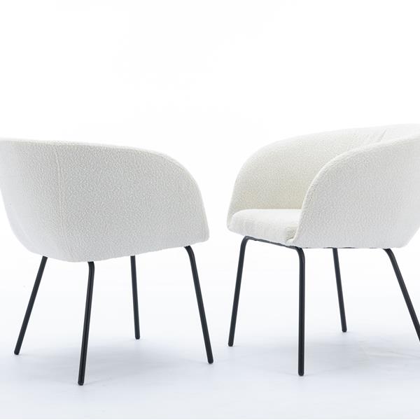 040-Set of 2 Boucle Fabric Dining Chairs With Black Metal Legs,Ivory