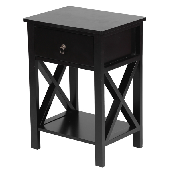 Black Spray Paint Cross Type Single Suction Double Layer Nightstand [40x30x55cm]