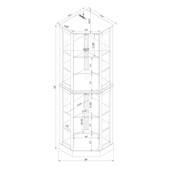 6 Shelf Corner Curio Display Cabinet with Lights, Mirrors and Adjustable Shelves, Cherry(E26 light bulb not included) 