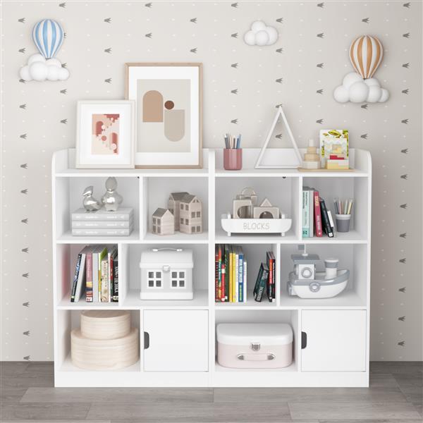 Kids Bookcase, Bookshelf with 6 Compartments,  Shelves and Cube Organizer, for Bedroom Living Room Office Closet School in White