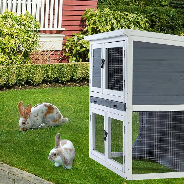 Two-layer solid wooden with easy clear tray for bunny rabbitsWooden Pet House Rabbit Bunny Wood Hutch House Dog House Chicken Coops Chicken Cages Rabbit Cage