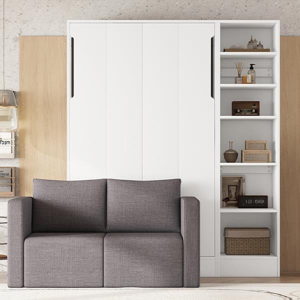 Twin Size Murphy Bed Wall Bed with Sofa,with Shelves,White