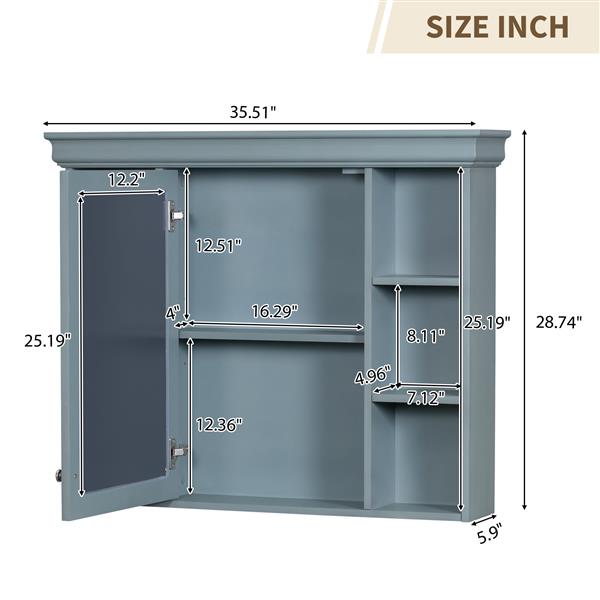 36'' Bathroom Vanity with Medicine Cabinet, Modern Mirror Cabinet with Adjustable Shelf, Bathroom Storage Cabinet with 2 Soft Closing Doors and 6 Drawers, Bathroom Vanity with Cabinet Door Organizers