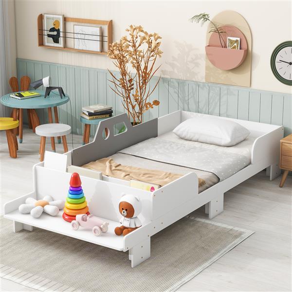 Car-Shaped Twin Wood Bed with Bench,White