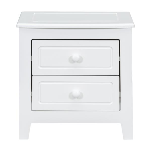 2-Drawer Nightstand for Bedroom, Mid Century Retro Bedside Table with Classic Design,White