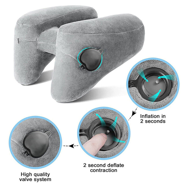 Inflatable Neck Pillow Travel Head Cushion H-Shaped Neck Rest + Hat + Eye Mask A