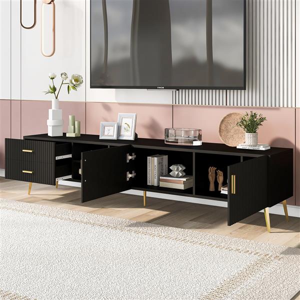 Modern TV Stand with 5 Champagne legs - Durable, stylish, spacious, versatile storage TVS up to 77" (Black)