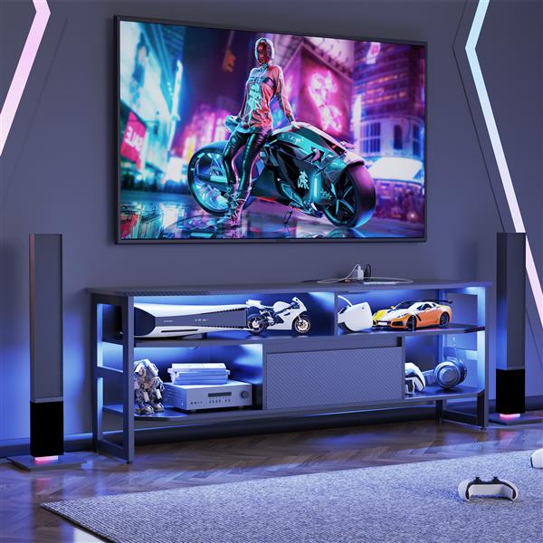 Gaming TV Stand for PS5 with Power Outlet,Accommodates TVs up to 65 inches,LED Entertainment Center,Suitable for Living Room,Bedroom,59''