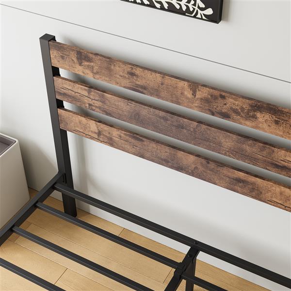 Full Size Platform Bed Frame with Rustic Vintage Wood Headboard, Strong Metal Slats Support Mattress Foundation, No Box Spring Needed Rustic Brown