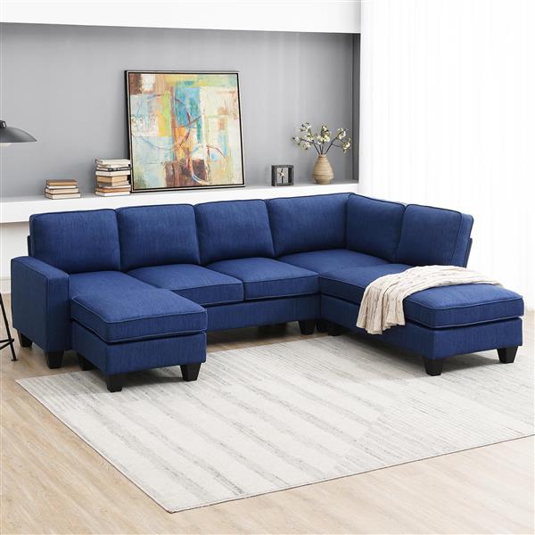 [VIDEO provided] [New] 104.3*78.7" Modern L-shaped Sectional Sofa,7-seat Linen Fabric Couch Set with Chaise Lounge and Convertible Ottoman for Living Room,Apartment,Office,3 Colors