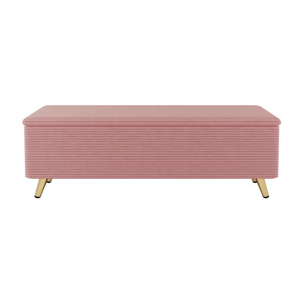 Modern Corduroy Upholstered Ottoman with Metal Legs, Storage Bench for Bedroom,Living Room,Pink