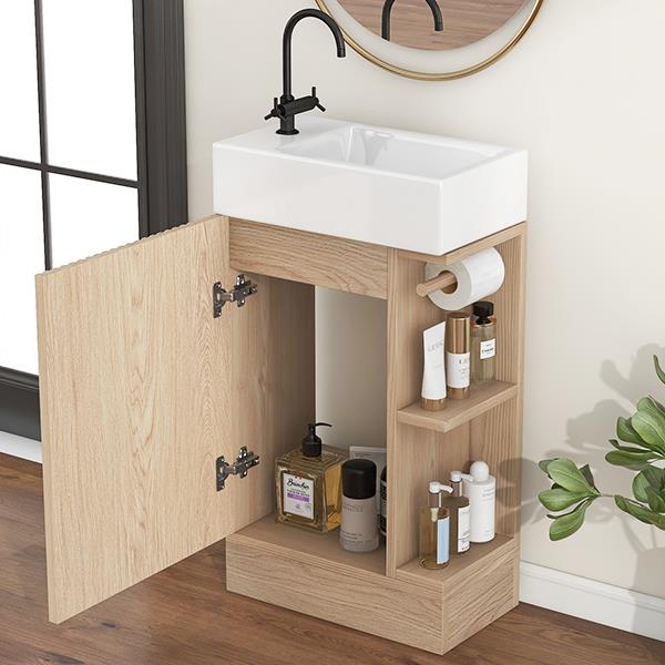 18.6" Bathroom Vanity with Sink, Bathroom Vanity Cabinet with Two-tier Shelf, Left or Right Orientation, Natural