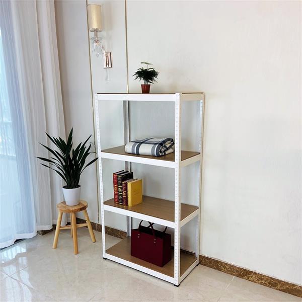 Storage Rack Shelving Unit Storage Shelf Steel Garage Utility Rack 4-Shelf Adjustable Shelves Heavy Duty Display Stand for Books, Kitchenware, Tools Boltless Assembly (White)