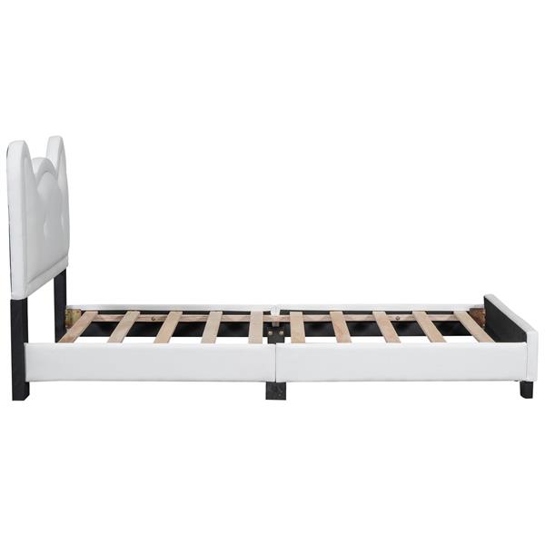 Twin Size Upholstered Platform Bed with Carton Ears Shaped Headboard, White