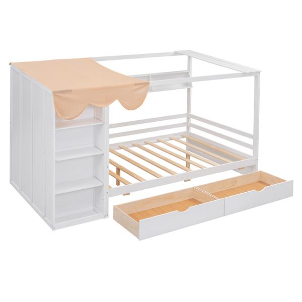 Full size House Bed with Two Drawers and Wardrobe,White