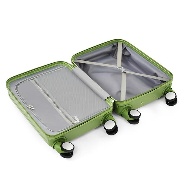 Luggage Set of 3, 20, 24, 28inch with USB Port, 20, 24inch with front opening design Airline Certified Carry on Luggage with Cup Holder, ABS Hard Shell Luggage with Spinner Wheels, light green