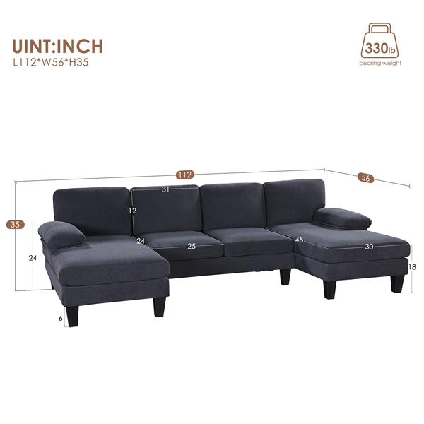 [VIDEO provided][New] 112*56" Granular Velvet Sofa,U-Shaped Couch with Oversized Seat,6-Seat Sofa Bed with Double Chaise,Comfortable and spacious indoor furniture for Living Room,Apartment,2 Colors