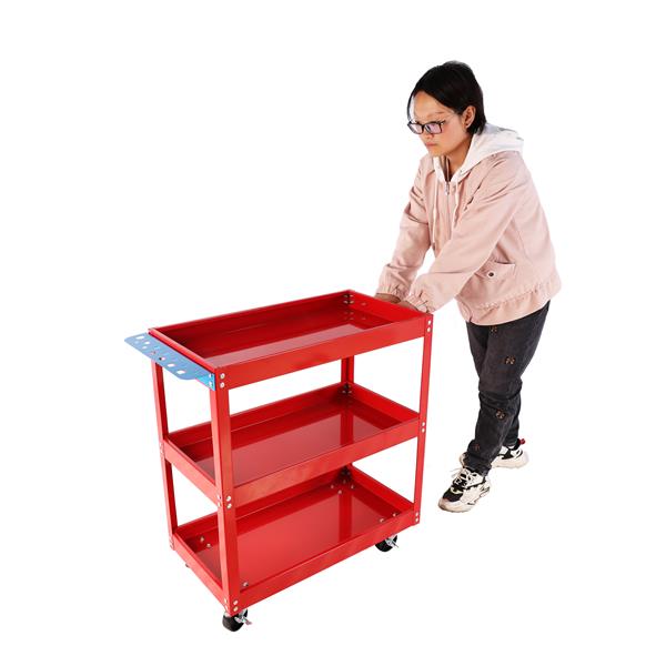 Tool Cart on Wheels, 3 Tier Rolling Mechanic Tool Cart, Heavy Duty Steel Utility Cart w/Lockable Wheels, 450 LBS Capacity Industrial Service Cart for Garage, Warehouse, Workshop (Bright Red)